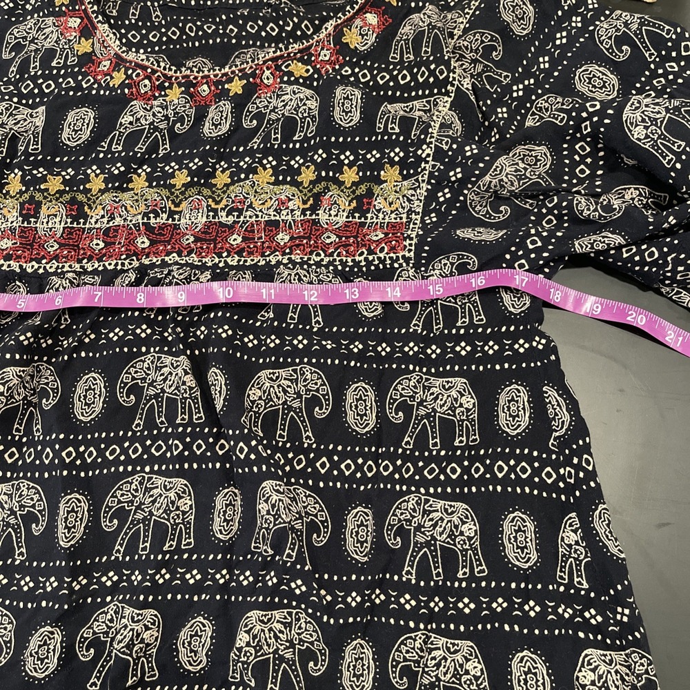 Boho Elephant Print Tunic Top Embroidered Navy Blue Red White Festival Ethnic S - Picture 9 of 9